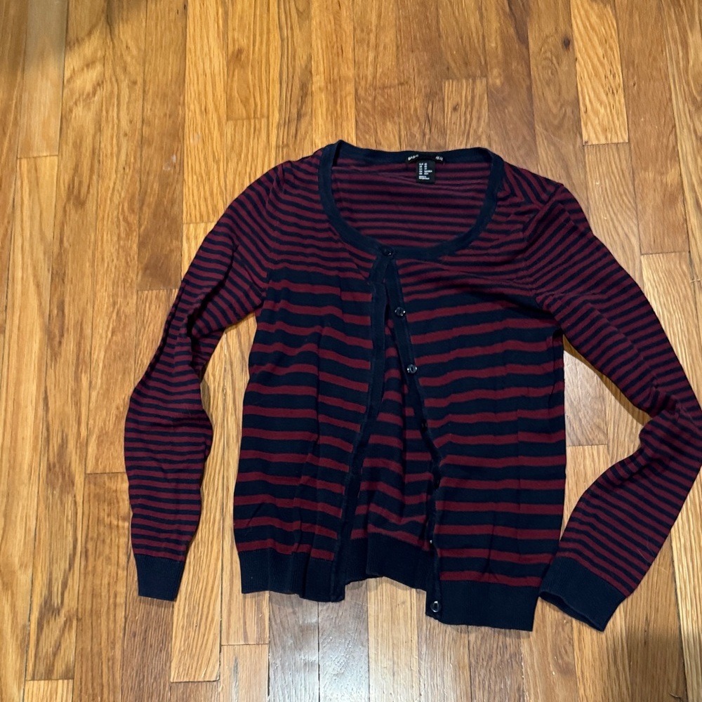 H&M Red and Black Striped Cardigan